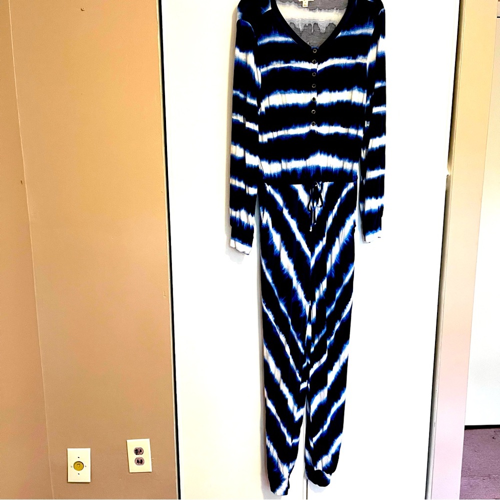 Blue and White Striped Jumpsuit